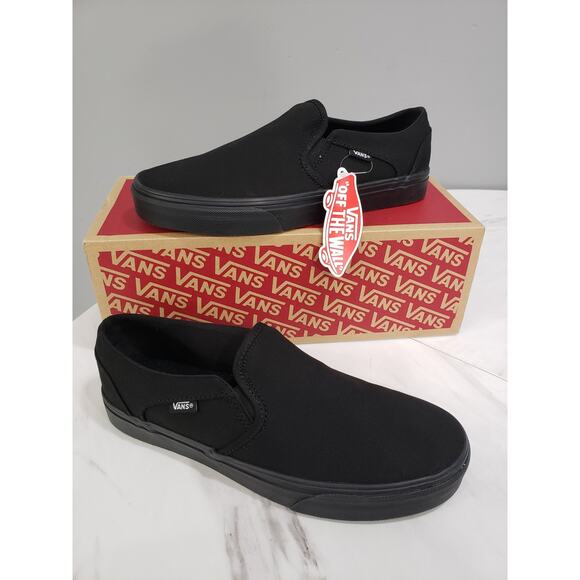 NEW SIZE 10 - Vans Women's Asher Slip-On Sneaker Canvas Solid Black on Black - Picture 1 of 6
